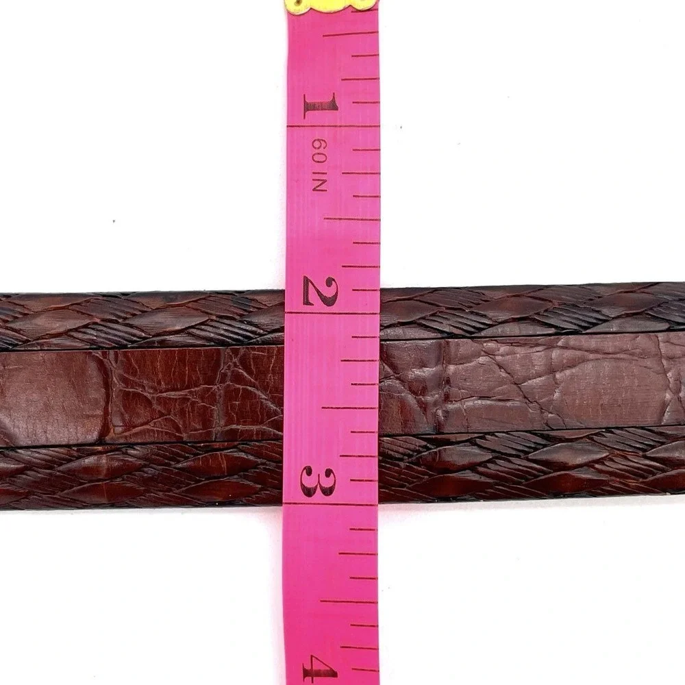 VTG Tulliani Brown Calfskin Croc Leather Belt 40 Handcrafted Western Exotic Men